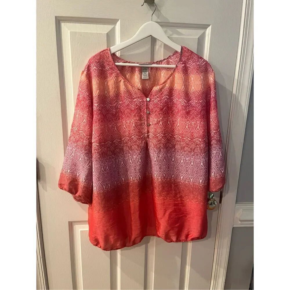 Catherine’s Rayon Blend Red & Purple Fade Out Blouse sz 1X EUC